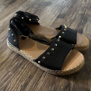 Black Studded Espadrille Sandals